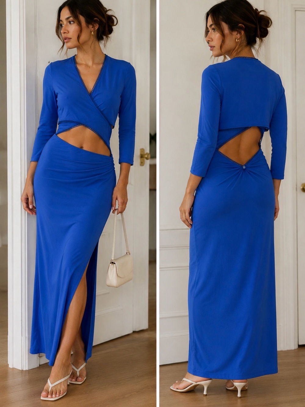 Elegant Royal Blue Cutout Wrap Maxi skirt set